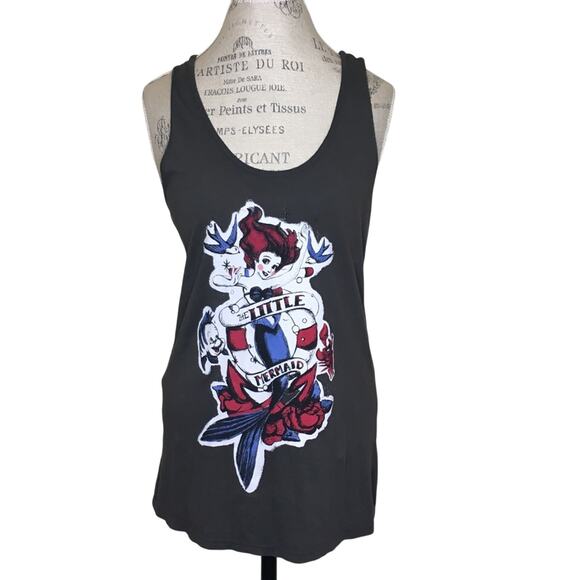 Disney Little Mermaid Graphic Print Racerback Tank Top Gray Women's Size Small - Picture 1 of 5